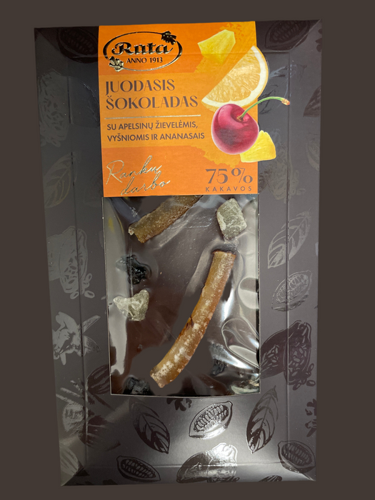 RUTA chocolate 75% with orange peel,cherries and pinapples/100 g.