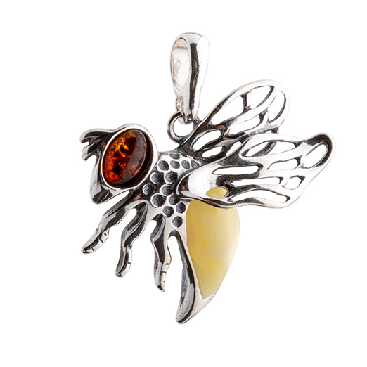 Beautiful amber and silver bee pendant