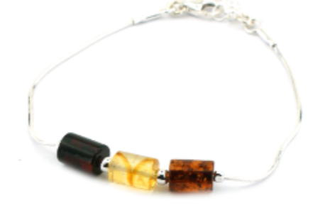 Bracelet with amber rollers in three colors