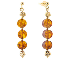 Cognac Baltic amber and gold-plated 925 silver hanging earrings