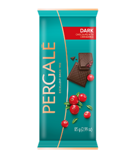 PERGALE Chocolate Bars Dark CHOCOLATE with Cranberries, Lithuania, 85g