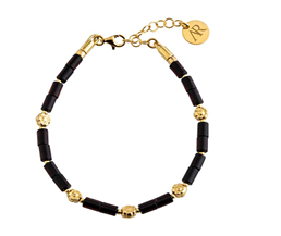 Delicate bracelet in a black shade of amber with gold-plated 925 silver