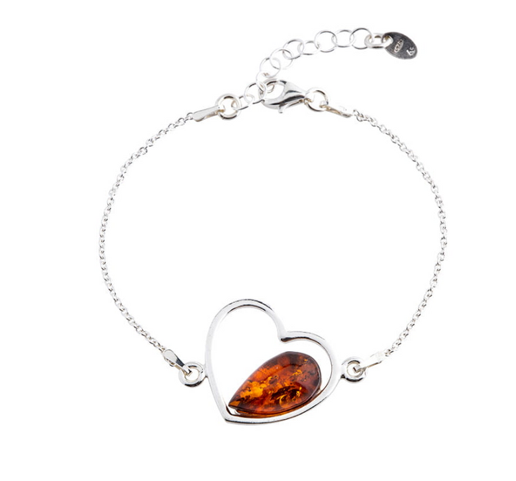 Delicate cognac heart-shaped 925 silver bracelet