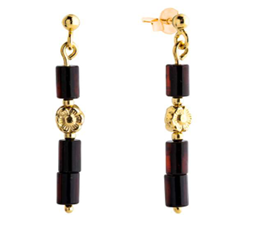Delicate dark Baltic amber and gold-plated 925 silver hanging earrings