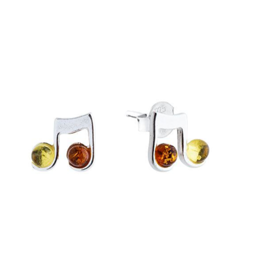 Double note Baltic amber and 925 silver stub earrings
