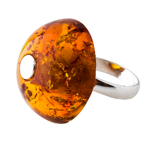 Elegant round 925 silver ring with cognac Baltic amber