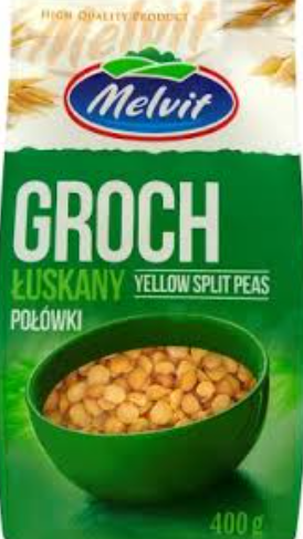 Package of Melvit brand yellow split peas, 400g.