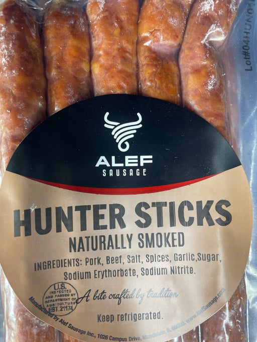 Packaged Alef Sausage Hunter Sticks with visible branding and packaging details.