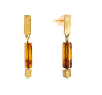 Hanging gold plated 925 silver earrings with cognac Baltic amber