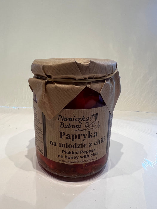 PAPRYKA KONSERWOWA NA MIODZIE,MARINATED RED PEPPER/HONEY, PIWNICZKA BABUNI