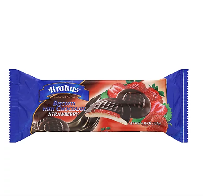 Krakus biszkopty z galaretka truskawkowa, Biscuits with strawberry filling in chocolate
