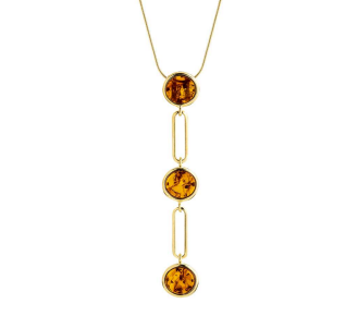 Long, slender necklace made of cognac amber