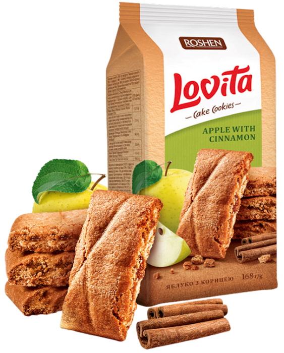 ROSHEN, Lovita Cake Cookies, Apple & Cinnamon, Ukraine, 168g