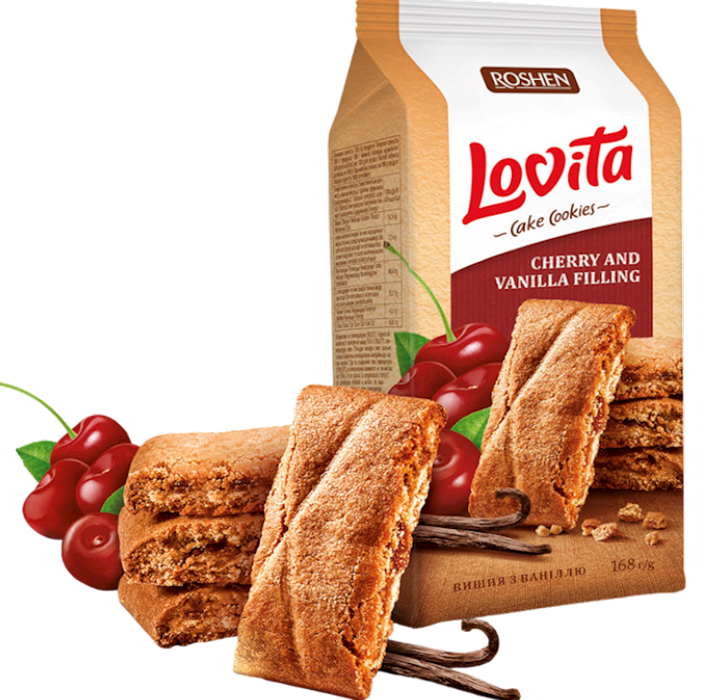 ROSHEN, Lovita Cake Cookies, Cherry & Vanilla, Ukraine, 168g