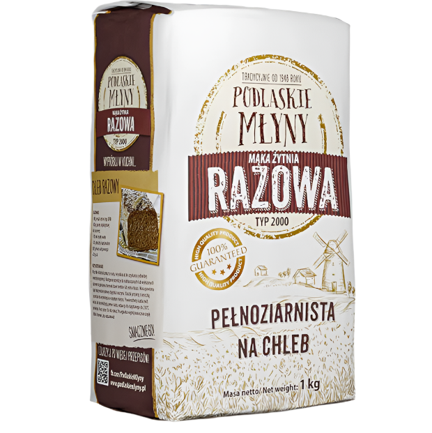 MAKA ZYTNIA RAZOWA, RYE WHOLEMEAL FLOUR, TYP 2000, 1 KG, PODLASKIE MLYNY