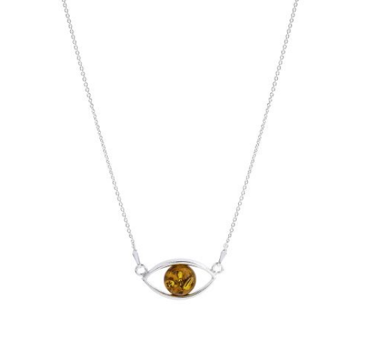 Mysterious "Eye of Ra" silver 925 necklace with cognac amber