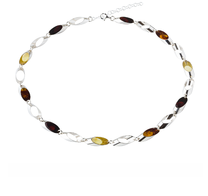 Necklace made of 925 silver tubes and amber