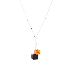 Original silver classic amber cube necklace on a chain