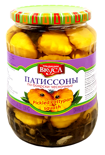 PATTYPANS "BOJARSKIE" WITH GARLIC, KOSHER,TRADICII VKUSA, (JAR), MOLDOVA, 0.72L