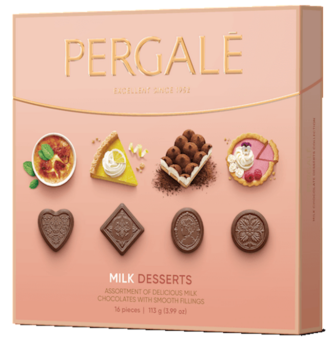 MILK DESSERT, BOXED CANDIES,PERGALE CANDIES ASSORTED GOURMET DESSERT COLLECTION, LITHUANIA, 113G GIFT BOX