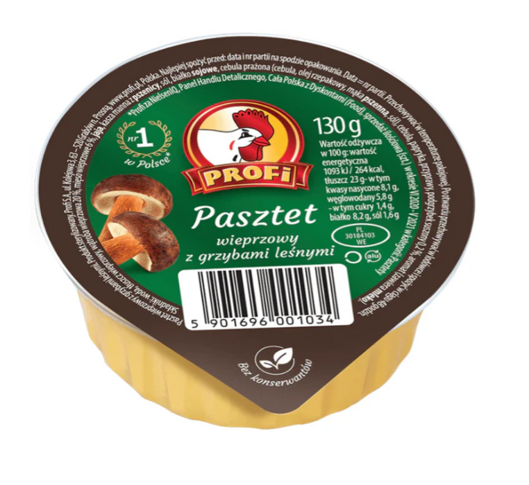 PROFI PATE WITH FOREST MUSHROOMS,PASZTET Z GRZYBAMI LESNYMI,130 G