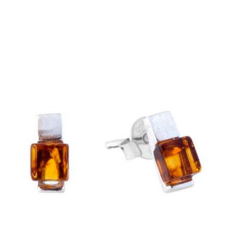 Baltic Amber & 925 stud silver square earrings