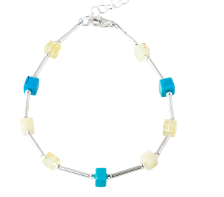 Summer bracelet with amber and turquoise cubes