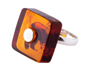 Modern square cognac amber silver ring