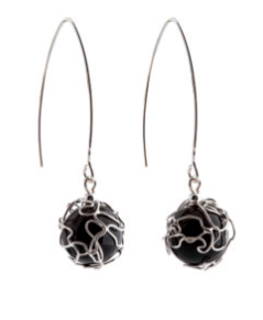 Elegant 925 silver hanging earrings with cherry Baltic amber, ball 14mm