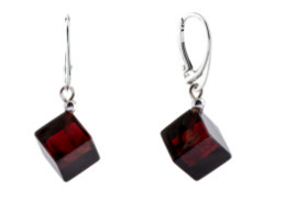 Silver hanging earrings and cube cherry Baltic amber