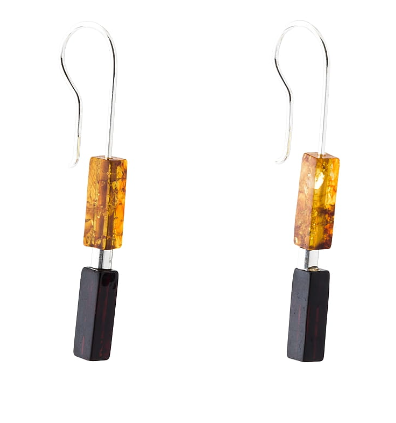 Slim amber earrings on a silver hook