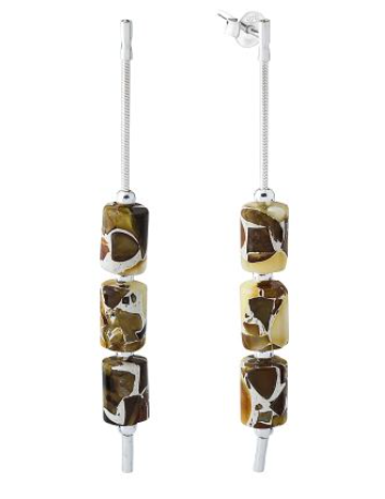 Original silver hanging earrings with pressed Baltic amber 8 mm