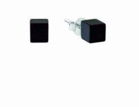 Classic small stud silver earrings with cherry Baltic amber, cube 6 mm