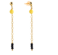 Gold plated 925 silver hanging earrings with milky Baltic amber and onyx