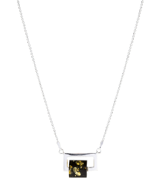 Modern necklace with green amber in a silver frame