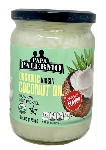 PALERMO COLD PRESSED ORGANIC VIRGIN COCONUT OIL (100%) (KOSHER) 16OZ/473ML