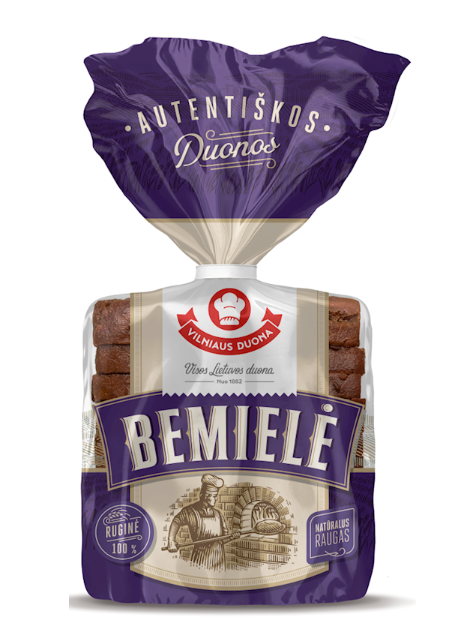 VILNIAUS DUONA BREAD RYE DARK WITHOUT YEAST "BEMIELE" (SLICED), LITHUANIA, 450G