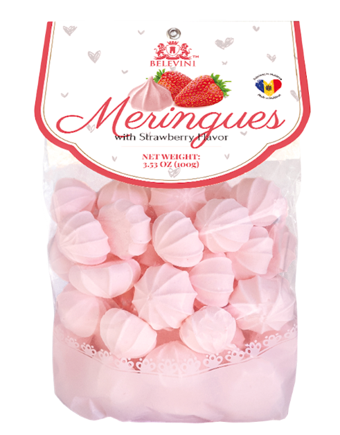 BELEVINI MERINGUES STRAWBERRY FLAVOR MINI, MOLDOVA, 100G