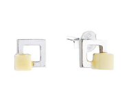 Silver Square earrings with a square milky amber element on a stick