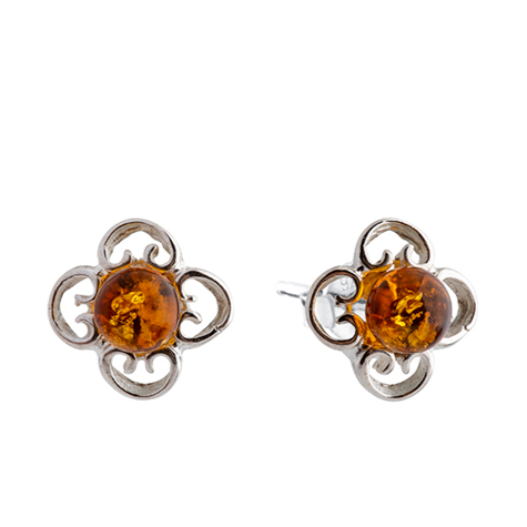 Silver 925 stud earrings with Baltic amber Flowers