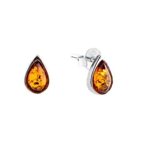 Tear shape amber and silver earrings