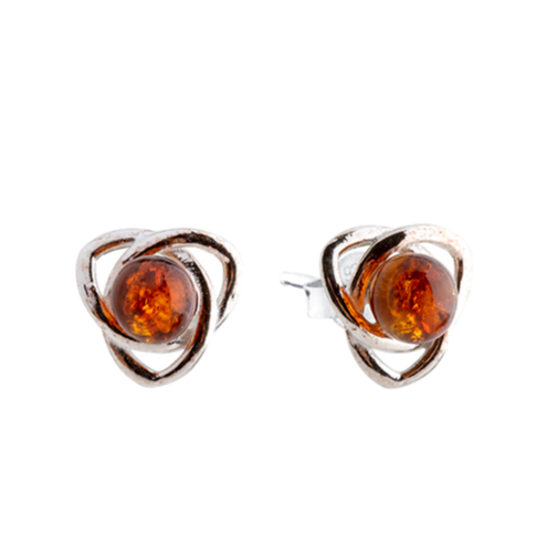 Triangle earrings with silver and amber