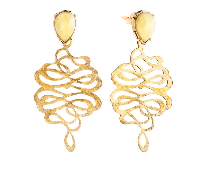 Unique earrings with milky amber
