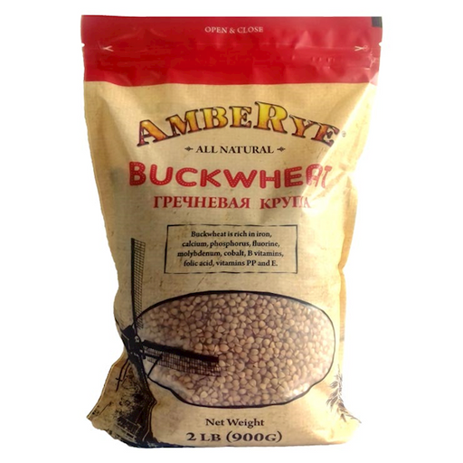 Packaging of BUCKWHEAT AMBERYE 900G, showing a red and beige bag with the product name and image of the buckwheat grains.