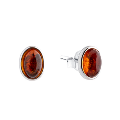 Traditional oval earrings with silver and amber