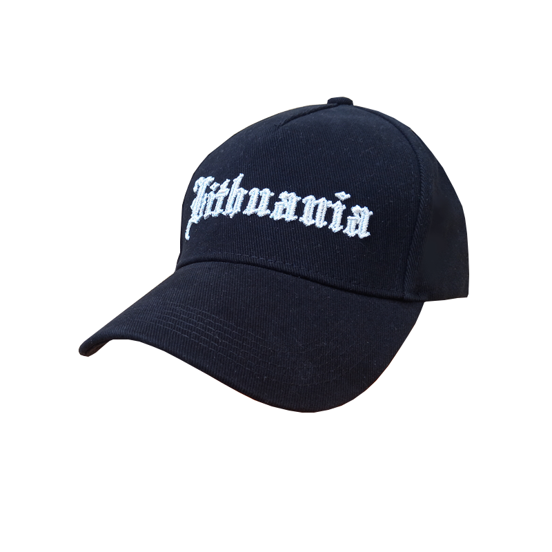 Black cap with goth style embroidered logo "Lithuania"