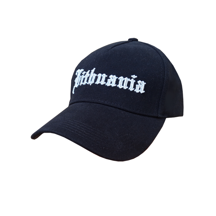 Black cap with goth style embroidered logo "Lithuania"
