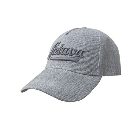 Melange color cap, embroidered with a prominent stylized logo "Lietuva"