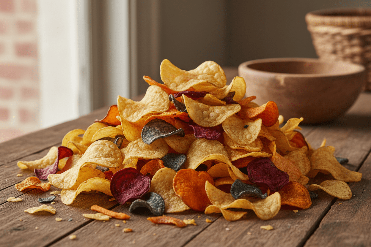 pile of potato chips with musrooms