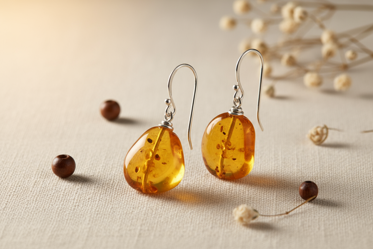 Amber Silver earing on manequinne 